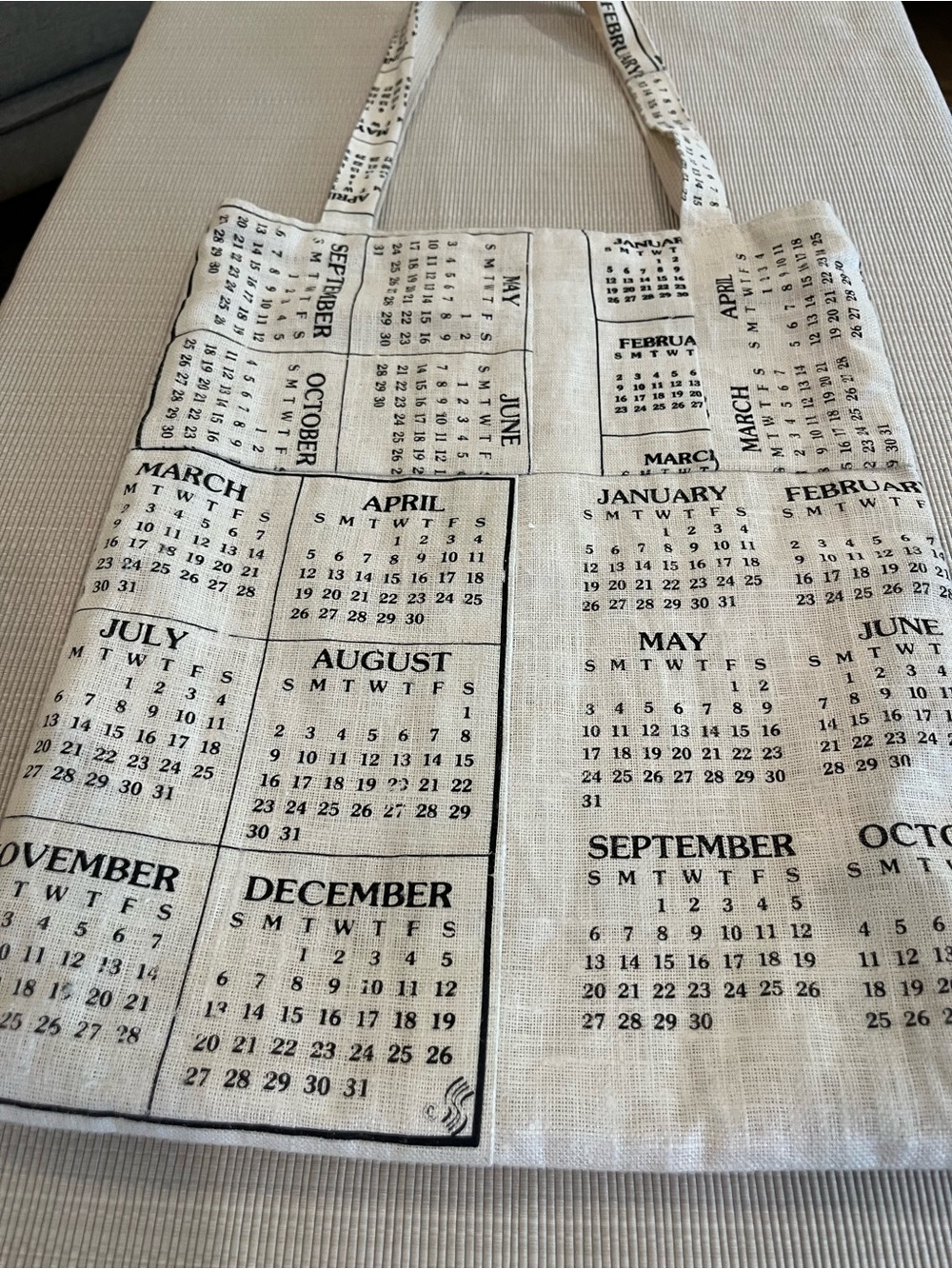 Canvas Linen Calendar Print Tote Bag Artisan made - Picture 2 of 7